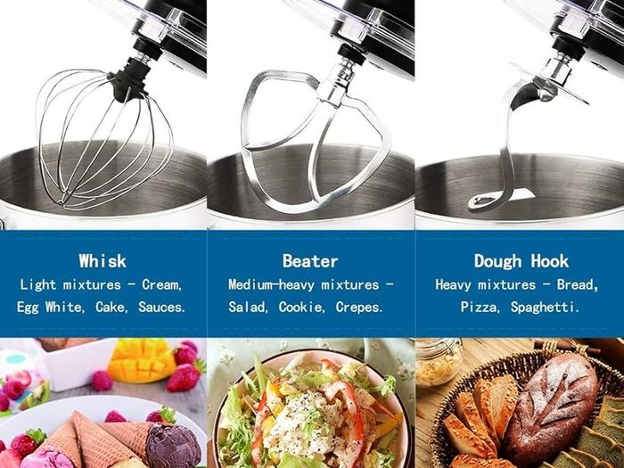 Stand Mixer,7L Tilt-Head Food Mixer, 6 Speed Electric Kitchen Mixer with Dough Hook, Wire Whip & Beater 1400W (7L, Black)