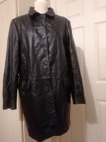 Vera Pelle real. Leather long black jacket,