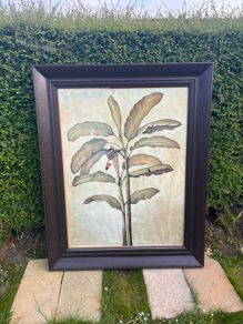 Large, vintage impactful leather frame with lovely botanic print