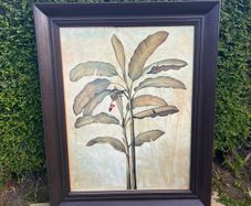 Large, vintage impactful leather frame with lovely botanic print