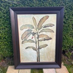 Large, vintage impactful leather frame with lovely botanic print