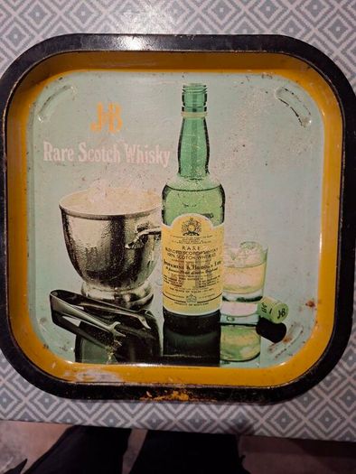 Antique J&B Rare Scotch whiskey metal tray