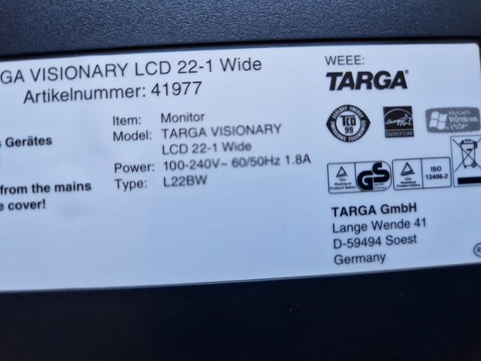 Targa Visionary 22" Monitor, Excellent Condition.