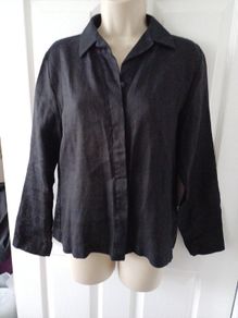 St Michael Black Blouse 100% Linen Size 14