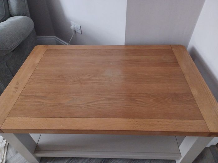 Oak top coffee table with painted base