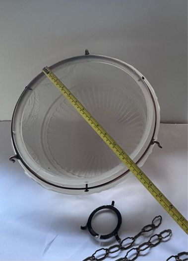 Vintage Art Deco Fluted White Opaque Glass and Copper Ceiling Light