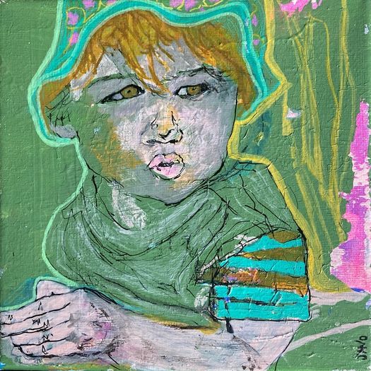 Framed Original Abstract Portrait of Baby Boy Toddler  Original Irish Art