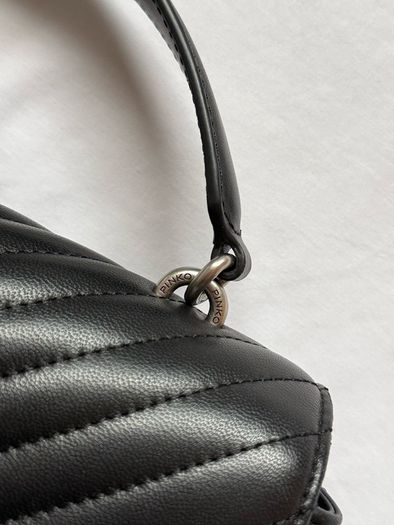 Pinko Love Bag Black Chevron Leather Shoulder Bag Original + Dust Bag