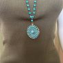 Blue beaded pendant necklace and ring set Image 2