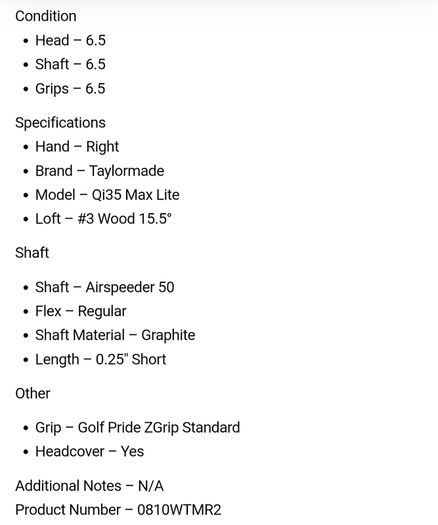 Taylormade Qi35 Max Lite #3 Wood 15.5 Degree / Airspeeder 50 Regular