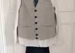 Grey Waistcoat, White Shirt & A Tie Set Navy Suit Trousers