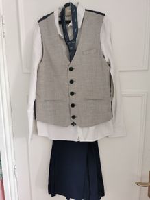 Grey Waistcoat, White Shirt & A Tie Set Navy Suit Trousers