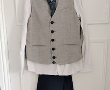 Grey Waistcoat, White Shirt & A Tie Set Navy Suit Trousers