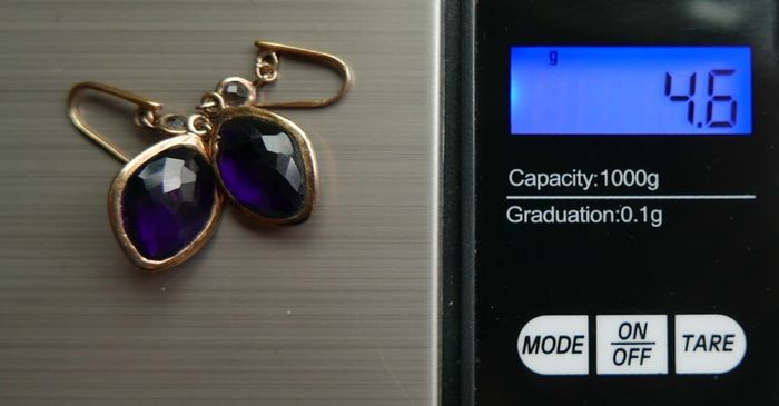 Vintage 925 Sterling Silver Gold Plated Amethyst Hook Drop Earringss