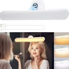 Mirror Lights, Rechargeable Battery Dressing Table Lights  Stick On Mirror, 4000mAH, Touch Make Up Vanity Lights, Screw-Free Portable LED Lamp Bathroom Lighting USB Light Bulb Walnut