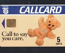 1990 Ireland 5 Unit Teddy Bear Marlborough Street Address (Gemplus GEM1) Call Card Used. Telecom Eireann card number 1022
