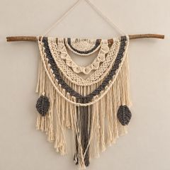 Large Boho Macrame Wall Hanging | Cream & Grey | Handmade Style