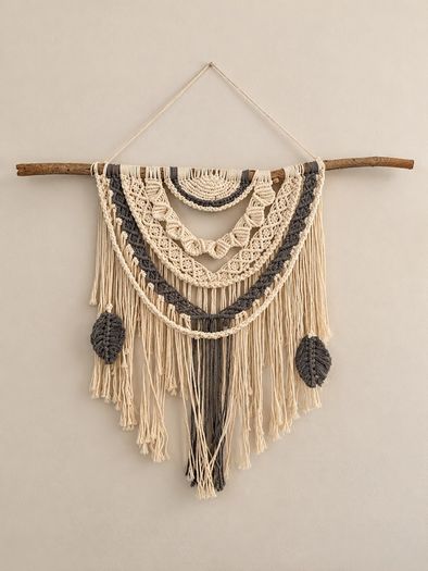 Large Boho Macrame Wall Hanging | Cream & Grey | Handmade Style