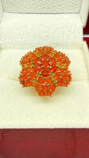 Silver D'joy 1.88 Ct Floral Opal Ring in 18K Yellow Gold Vermeil
