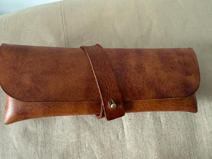 Tan leather wrap case for pens and pencils - brand new