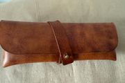 Tan leather wrap case for pens and pencils - brand new
