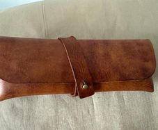 Tan leather wrap case for pens and pencils - brand new