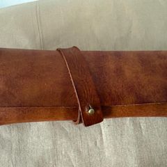 Tan leather wrap case for pens and pencils - brand new