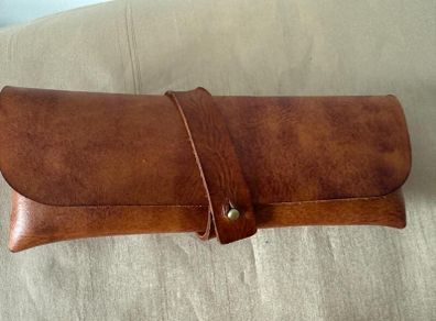 Tan leather wrap case for pens and pencils - brand new