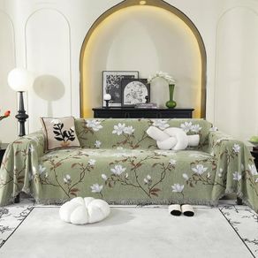 AB Sided Sofa Cover for 3 Seater Soft Non Slip Slipcover with Tassel, All Season Washable Couch Protector for Dogs, Decorative Futon  L Shaped Sofa Cover Green
