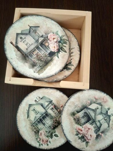 Set of 6 Wooden Coasters in a Box