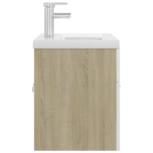 Sink Cabinet with Built-in Basin White and Sonoma Oak Chipboard