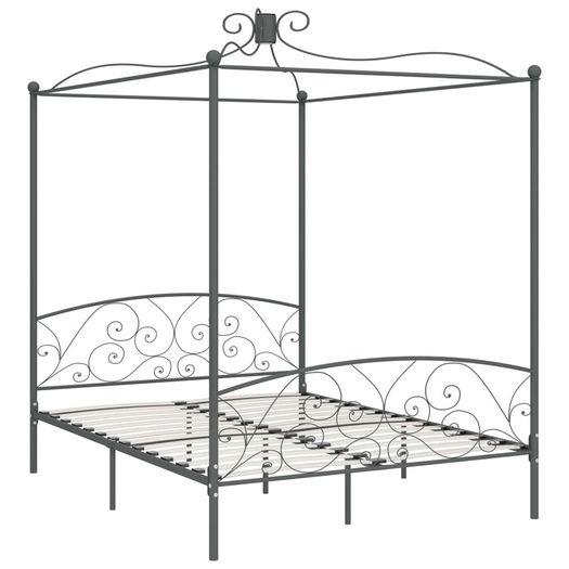 Canopy Bed Frame Grey Metal 180x200 cm