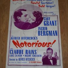Alfred Hitchcock: Notorious 1950's Re-Release Single Sheet 27 x 41 inches