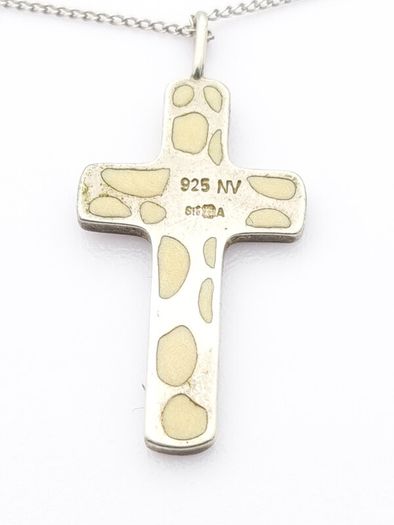 Signed Sterling Silver Cross Necklace, Mother Of Pearl Accent