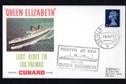 1968 Great Britain Cover Celebrating final visit to Las Palmas of Cunard Queen Elizabeth with  Las Palmas tying 5d definitive and posted at Sea cancel.