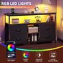 110cm TV Stand, TV Cabinet with Power Outlets & LED Light, 4 Fabric Drawers TV Unit for TVs Up to 55 inch, Entertainment Center for Living Room, Bedroom, Black Image 4
