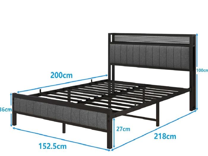 King Size Bed Frame with Storage and Headboard Shelf