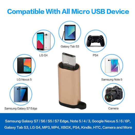 Aluminum Alloy OTG Micro USB (Male) to USB-C (Female) QC 3.0 Charger & Sync Adapter with Keychain (Brand New/Warranty)