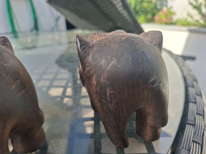Lovely pair of Vintage Solid Rosewood Wooden Hand Carved Elephants
