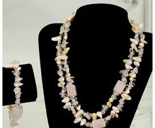 Vintage Two Strand Natural Rose Quartz Necklace & Bracelet