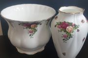 Two Royal Albert "Old Country Roses" Items with Some Damage - A Planter and a "Chelsea" Vase, See Condition Report. Price for Both