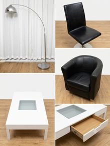 Living Room & Dining Furniture Bundle - Chairs, Armchair, Lamp & Storage Coffee Table