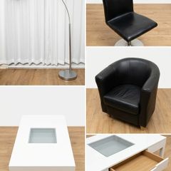 Living Room & Dining Furniture Bundle - Chairs, Armchair, Lamp & Storage Coffee Table