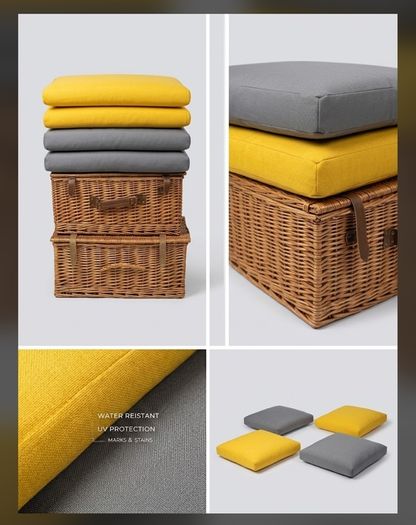 QUICK SALE (BARGAIN): SET of 4 Outdoor Seat Cushions (2 Yellow & 2 Grey)- Excellent Condition | Collection D13