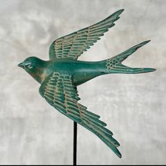 Flying Swallow - Patinated Bronze, Metal Stand