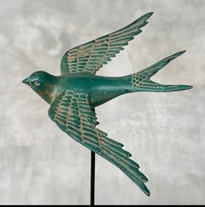 Flying Swallow - Patinated Bronze, Metal Stand