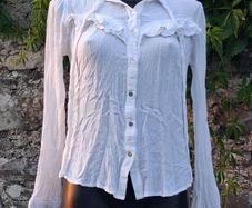 Primark - White Crinkle Ruffle Gauze Blouse