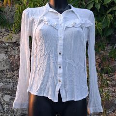 Primark - White Crinkle Ruffle Gauze Blouse