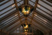 Old Brass and glass light with flowers and grapes