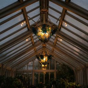 Old Brass and glass light with flowers and grapes